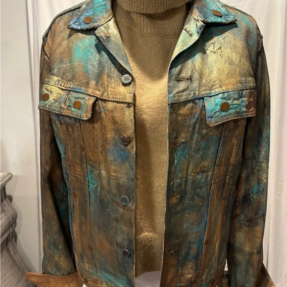 Vintage size large hand painted denim jacket - Picture 5 of 6